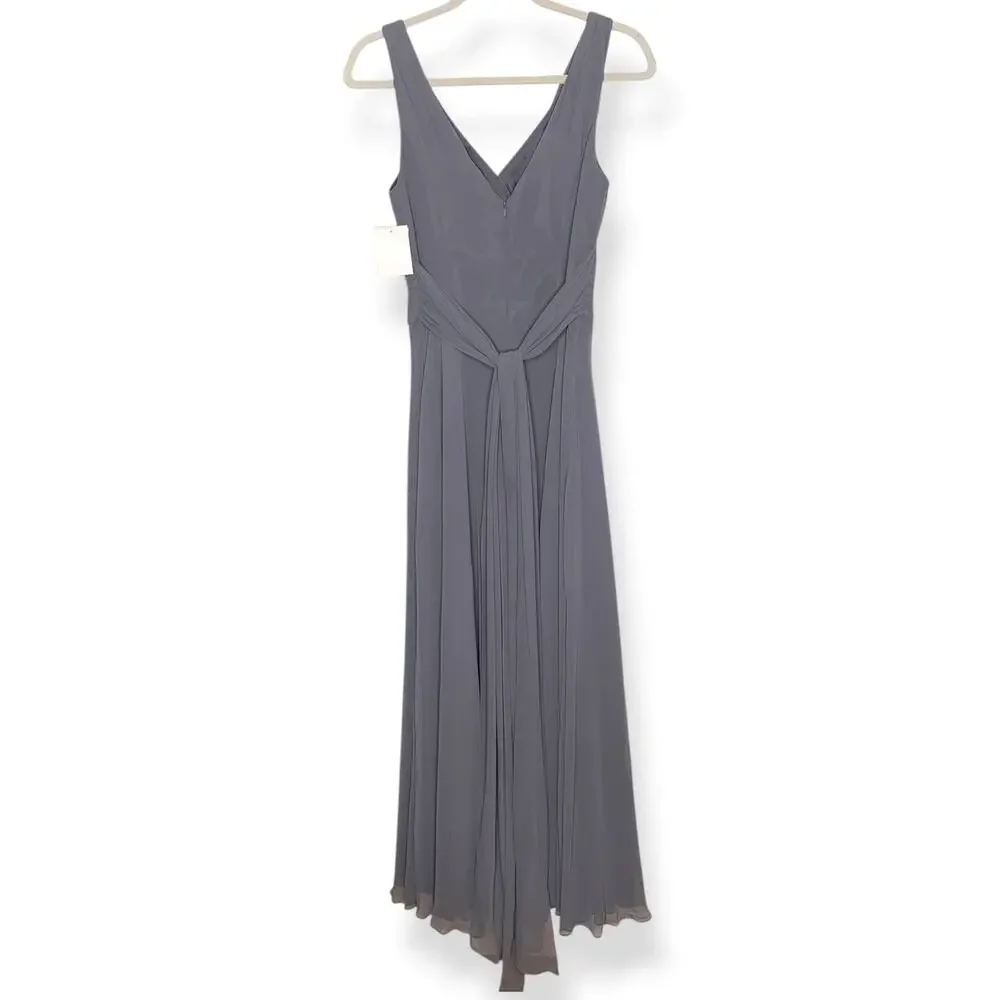 NWT David's Bridal Chiffon Surplice Neck Tank full length bridesmaid dress US 4 - Picture 3 of 11